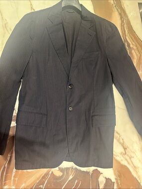 Vintage Prada Men's Dark Navy Pinstripe Suit Jacket